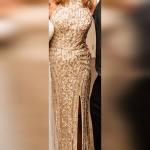 Galina Signature Gold And Cream Sequined Dress